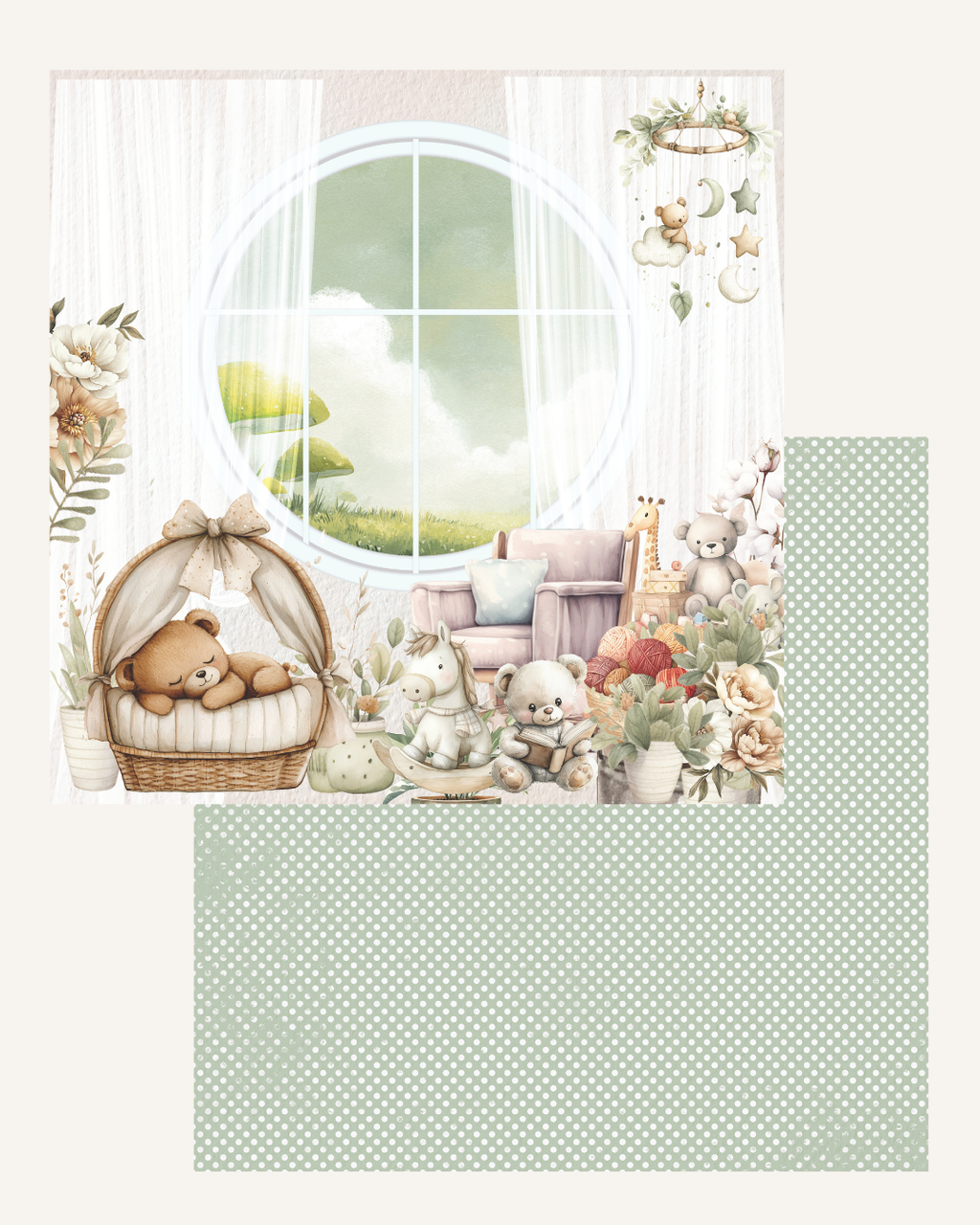Bunny & Bear | Neutral Baby Theme | Paper Collection |12*12 Inches
