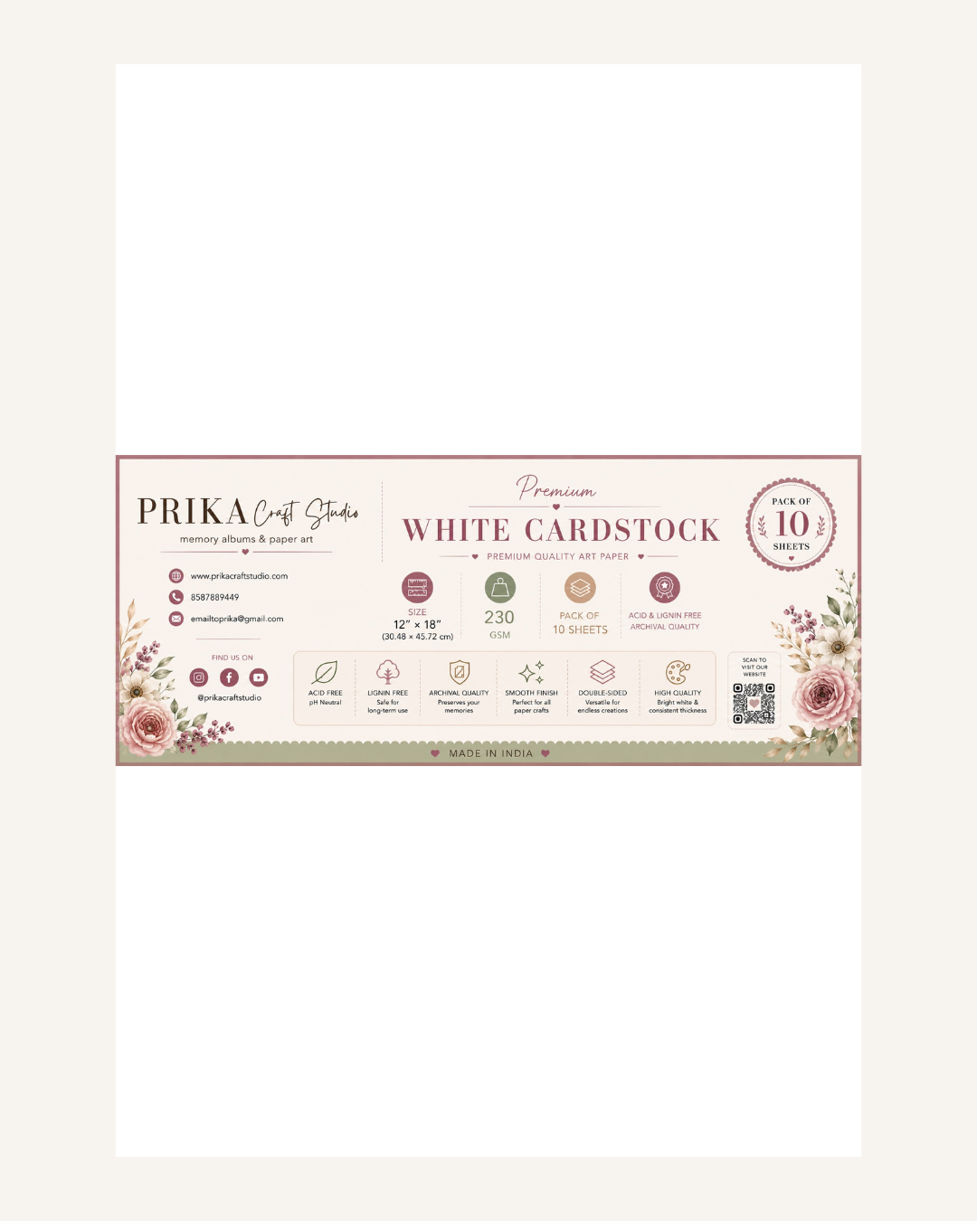 Premium White Cardstock | 240 GSM | 12*18 Inches