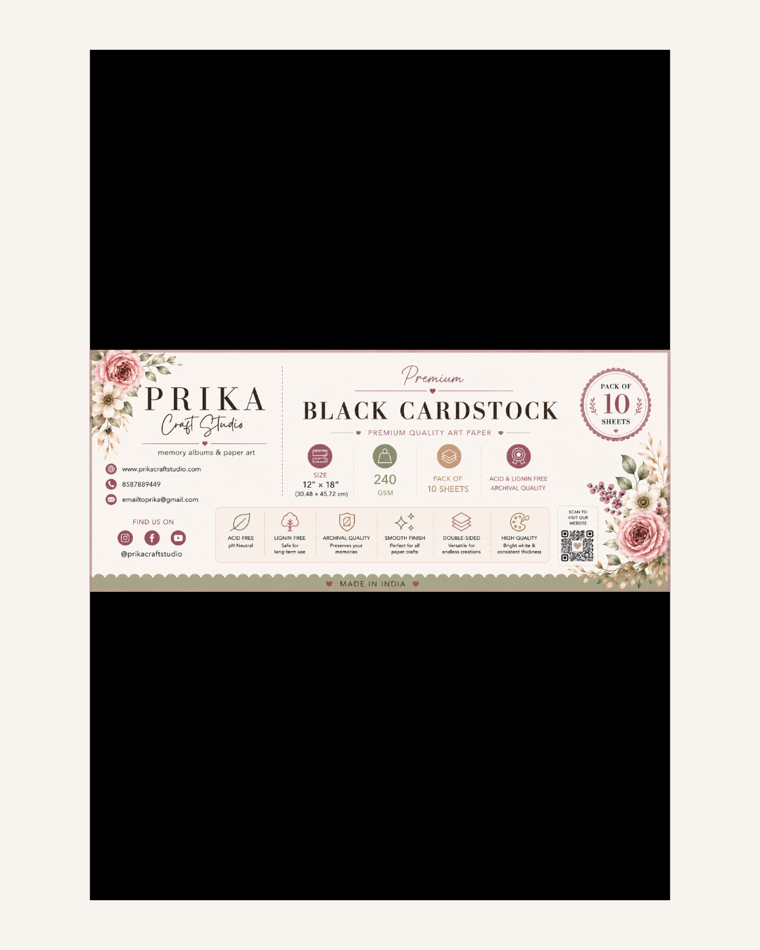 Premium Black Cardstock | 240 GSM | 12*18 Inches