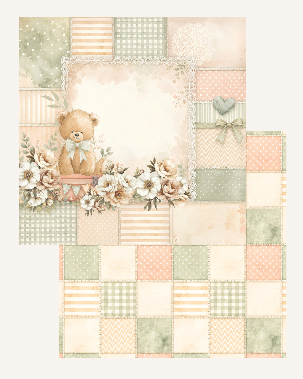 Bunny & Bear | Neutral Baby Theme | Paper Collection |12*12 Inches