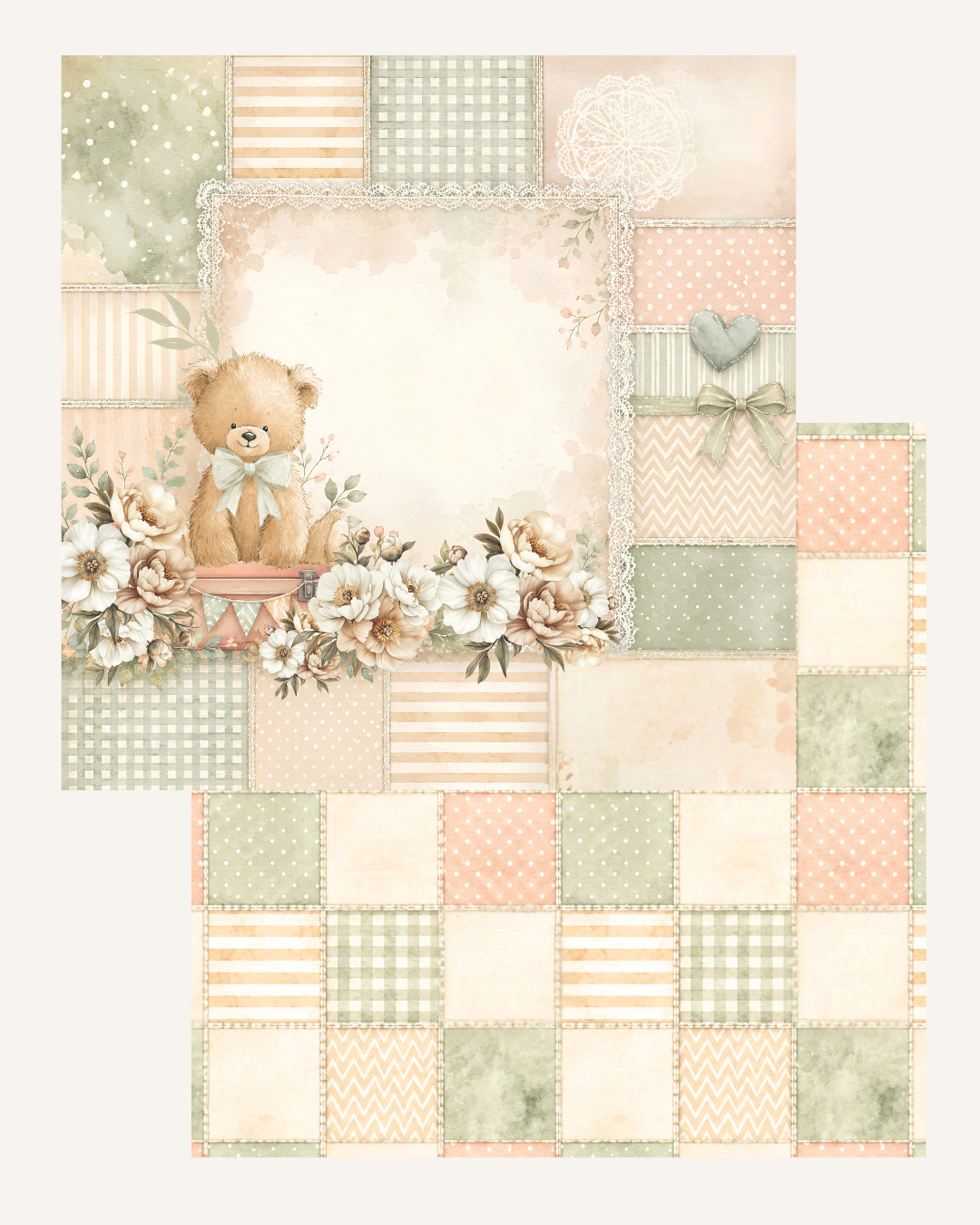 Bunny & Bear | Neutral Baby Theme | Paper Collection |12*12 Inches